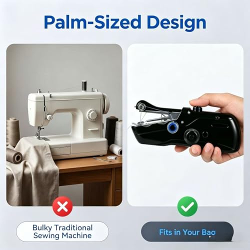 Image of Mini Cordless Handheld Sewing Machine for Clothing DIY Mending | Portable handheld sewing machine for starters, with accessories for fabric repair and travel clothes mending