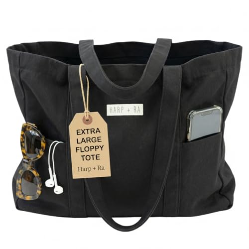 Harp and Ra Large Tote bag, Fashion meets sustainability with a reusable Organic Cotton Shoulder Tote with Handy Pockets