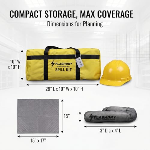 Image of FlashDry Portable Universal Spill Kit - Set of 2 - Flashdry Portable Complete Spill Kits with Yellow Duffle, Bag Tag, 15 Spill Absorbent Pads, 2 3 inchx4' Sorbent Socks, Disposal Bags, Nitrile Gloves
