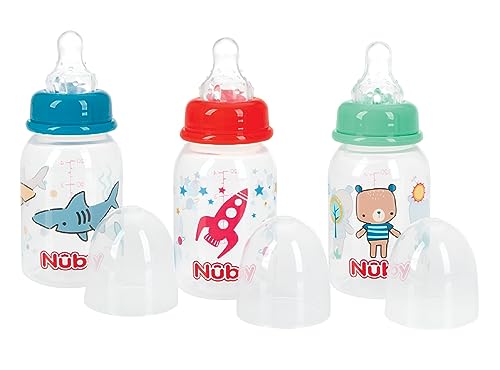 Image of Nuby Printed 4 Ounce Non-Drip Bottle, 3 Pack - Blue, Red, Green