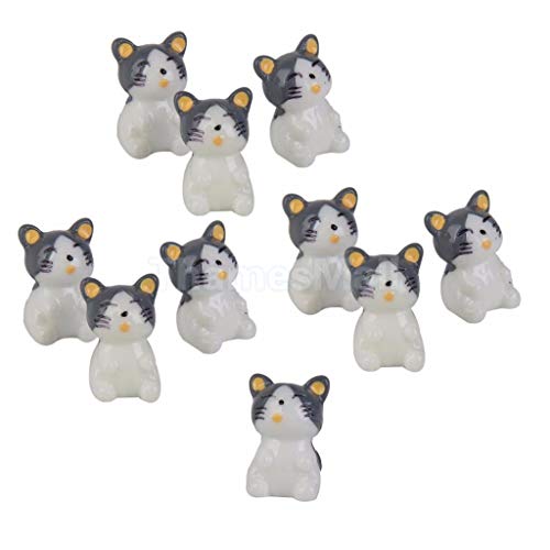 KINGDUO 10Pcs Mini Grey Cat Bonsai Decorations Garden Miniature Fairy Garden Terrarium Landscape Accessories