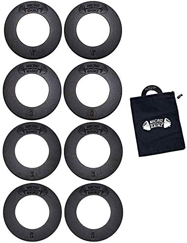 Micro Gainz Calibrated Fractional Weight Plate Set of .25LB-.50LB-.75LB-1LB Plates (8 Plate Set) w/Bag- Designed for Olympic Barbells, Used for Strength Training & Micro Loading, Made in USA