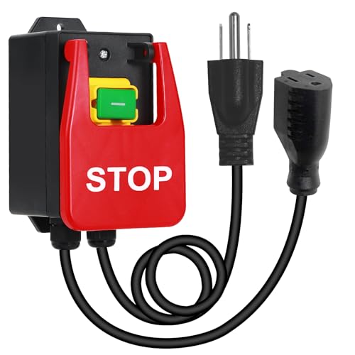 BOSYTRO 110V to 120V Single Phase On/Off Switch, Paddle Switch for Table Saw, Router Table Switch with Heavy-duty Extension Cord and Receptacle for Table Saws,Router Tables, Drill Presses (stop)