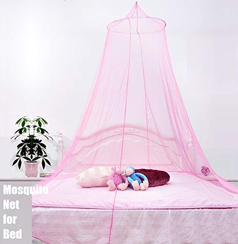 TechPeak Mosquito Net Bed Canopy for Queen Size King Size Bed Quick and Easy Installation Canopy Bed Curtains (Pink)