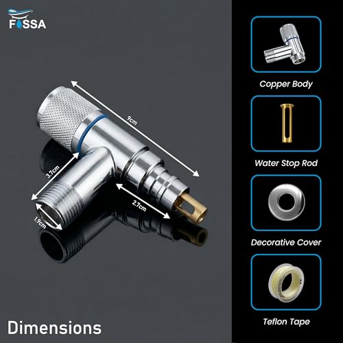 Image of Fossa Galaxy Washing Machine Faucet Stainless Steel - Wall Mounted Water Tap for Toilet, Dishwasher, Laundry, and Kitchen Sink | Space Saving Multi-Use Angle Valve with Easy Grip Control | Silver