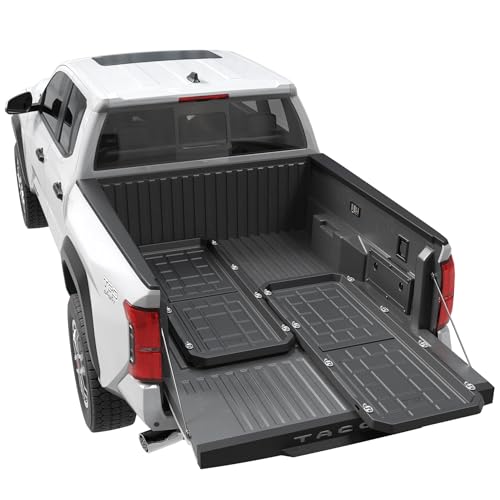 Trumgeta Slide-Out Truck Bed Cargo Tray Fit for Mid-Size & Full-Size Pickup Fast-Drain Channel & Safer Wrapped Edges Cargo Storage System with Easy Tailgate Access