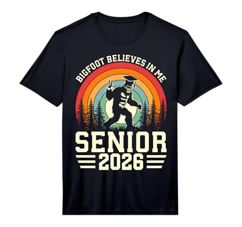 Mens Sasquatch Bigfoot Believes in Me 2026 Senior Graduation Performance T-Shirt