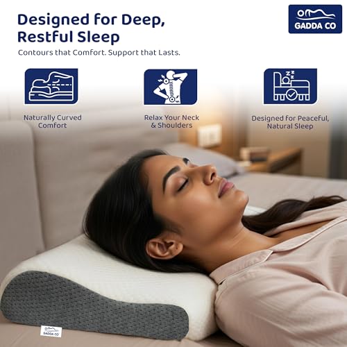 Image of GADDA CO Memory Foam Cervical Neck Pillow for Neck & Shoulder Pain -Orthopedic Pillow for Sleeping, Posture & Spinal Alignment, Pain Relief, Size-19.5x11x3.5 in, White & Grey Jacquard, 2-Year Warranty