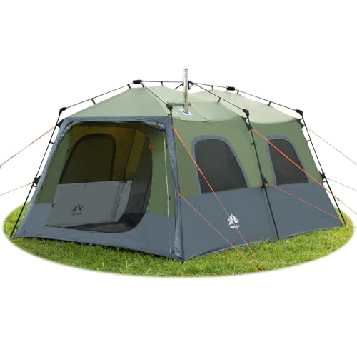 Night Cat Tenda Familiare per 8 Posti: Tenda Automatica Impermeabile Invernale Veranda con Stufa da 2 camere Grandi per Campeggio Esterno