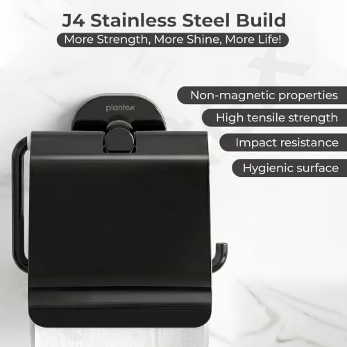 Image of Plantex J4 Stainless Steel Toilet Paper Holder for Bathroom /Tissue Holder for Washroom /Toilet roll Holder for Wall Mounted /Bathroom Accessories (PVD Black Finish) Onix