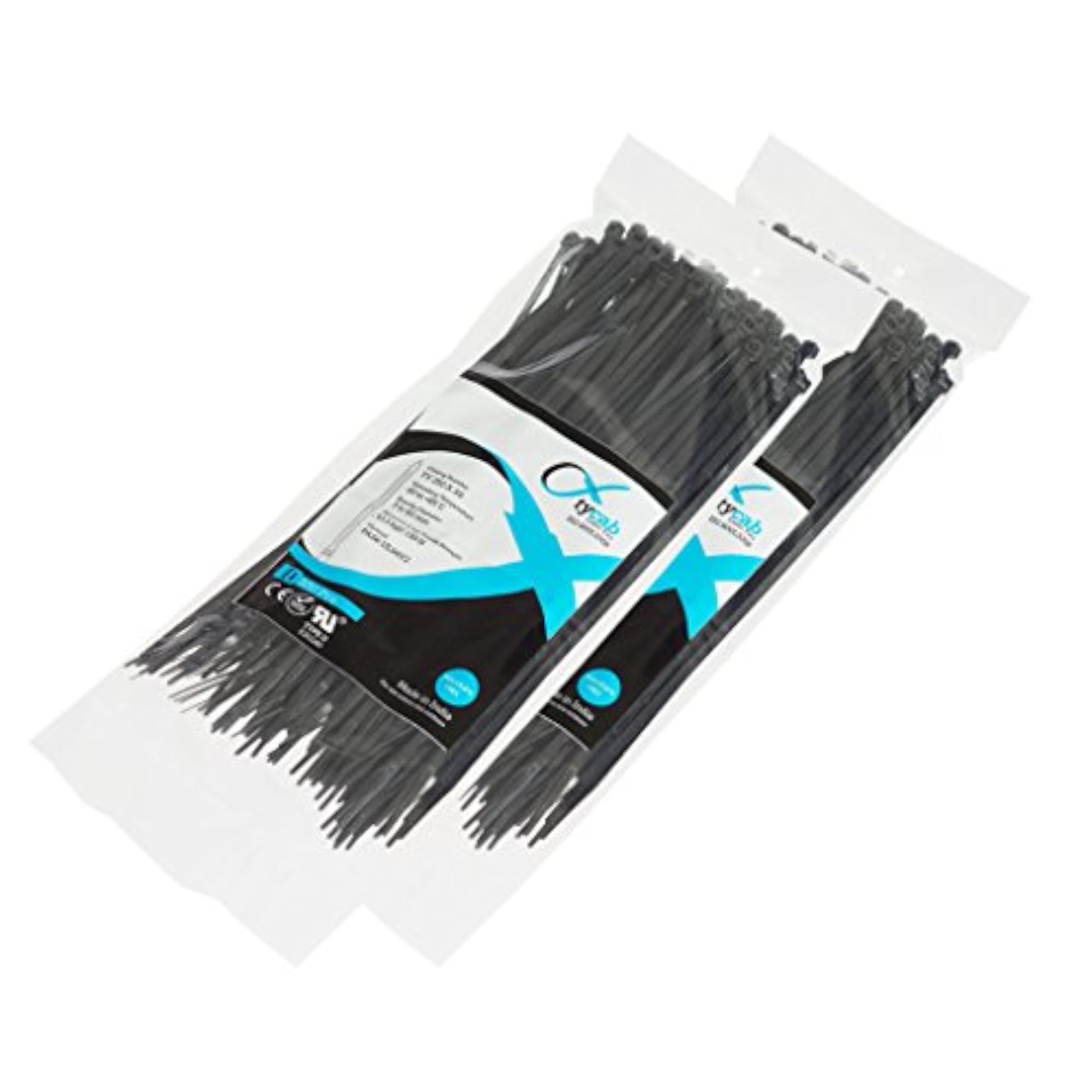 10 Inch Black Cable Ties, 2 Packs of 100