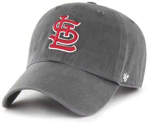 47 MLB Charcoal Team Color Primary Logo Clean Up Adjustable Hat Cap Adult One Size - St Louis Cardinals - Charcoal