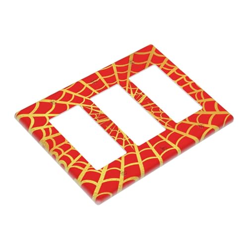 Decorative Outlet Covers Red Background with Golden Spiderweb Spider 3 Gang Outlet Cover Wall Plate Triple Rocker Light Switch Cover Plate Switch Plate Covers for Bedroom Decor