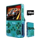 Whatsko R36S 128GB RK3326 レトロハンドヘルドゲームコンソール Arkosシステム 3.5インチIPS全密着OCAスクリーン 64ビット ポータブルエミュレータ互換機 3500mAh デュアル3Dジョイスティック 日本語対応 透明绿