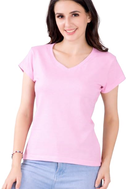 Image of Women's V Neck Plain T-Shirt, Black, Short Sleeve, Casual Wear
