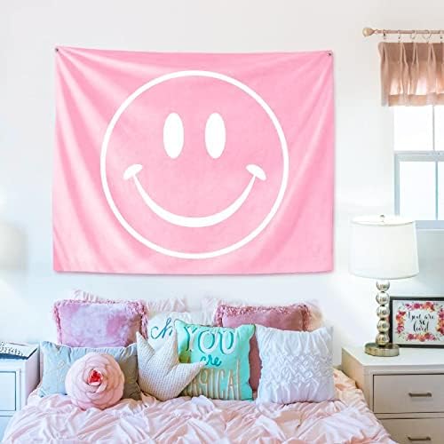 dark swan Pink Smiley Face Tapestry Cute Aesthetic Preppy Room Decor Teen Girls College Dorm Decor (60" x 50", Pink Smiley Face)