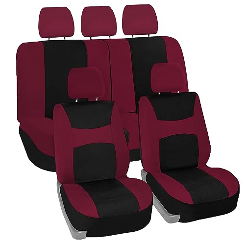 Image of FH Group Universal Car Seat Covers Full Set for SUV Truck Sedan Vans | Waterproof All-Purpose Cloth Seat Cover Set Airbag Compatible Washable Split Bench Protector Interior Upgrade - Burgundy
