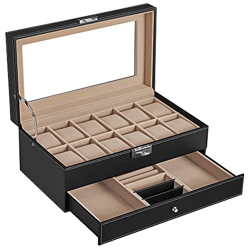 SONGMICS 12-Slot Watch Box: Secure and Stylish Watch Organizer and Lockable Jewelry Display Case