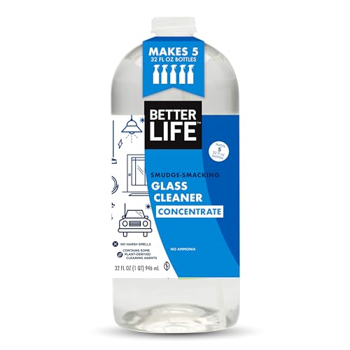BETTER LIFE Glass Cleaner Concentrate - Streak-Free Window Cleaner for Home, Kitchen, Bathroom, Shower, Car - Works on Glass, Windows, Mirrors, Light Fixtures - 32oz Unscented
