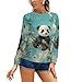 Cute Panda Bear Womens Raglan Shirt Long Sleeve Sweatshirts Round Neck Sweater Pullover Casual Tops