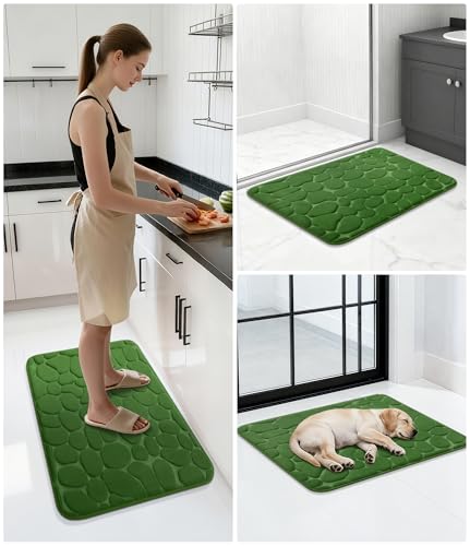 YIHOUSE Memory Foam Runner Rug, Cobblestone Bathroom Runner Rugs Super Water Absorbent Bath Mats for Bathroom Machine Washable Bath Rugs for Hallway Bedroom Laundry Room(24 x 47,Green) - image 9