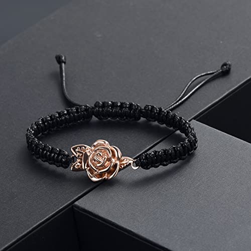 Image of Imrsanl Rose Flower Urn Bracelet for Ashes Cremation Memorial Jewelry of Loved Ones Adjustable Braided Rope Ashes Bracelet Funeral Keepsake for Women