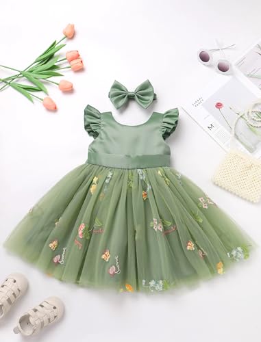IMEKIS Toddler Baby Girls Satin Tulle Dress with Headband Embroidery Floral Strawberry Birthday Wedding Party Dresses3