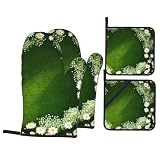 Juego de 4 manoplas de horno y soportes para ollas con estampado floral de margaritas artísticas, resistentes al calor, impermeables, para decoración de cocina para barbacoa, cocinar y hornear