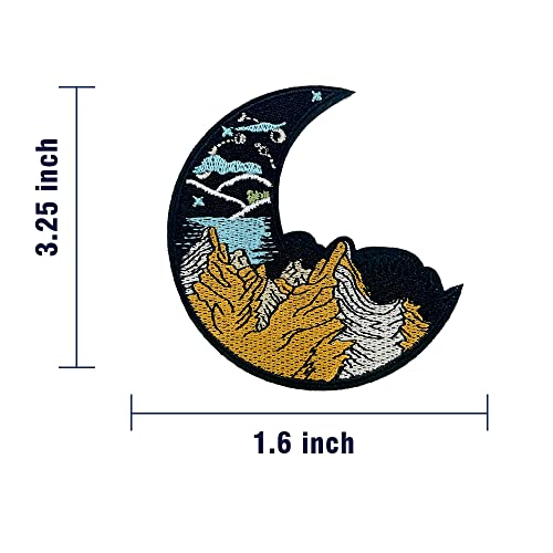 Obokata Embroidered Iron On Patches, Moutain Ocean & Moon Outdoor Applique Patch, Nature View Adventure Badge Sew On Emblem Diy Accessories For Vest Jackets, Clothes, Hats, Backbags & Jeans. #TOP5