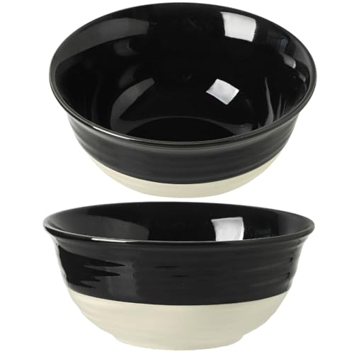 HASENSE Large Porcelain Serving Bowls Set of 2, 60 Oz 8.5 Inch Black & Beige Stoneware Mixing Bowls, Farmhouse Bowls for Salad, Soup & Pasta, Dishwasher & Microwave Safe