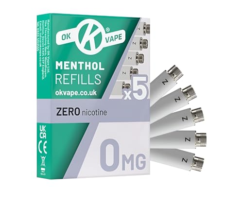 SUPPLIIONLINE E-RETAILER - Menthol Refill for Ten motives Compatible E-Cigarette- Nicotine-Free Refill Cartridges (0mg) for OK Rechargeable E-Cigarette - Pack of 5 (Menthol Refill Cartridges)