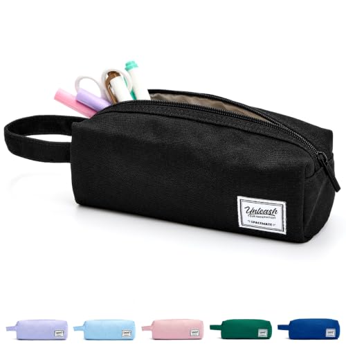 Image of SPACEMATE Pencil Case Pouch Box Bag School Supplies Girls Boys Kids, Cute Preppy Stuff Large Big Capacity Aesthetic Canvas Pen Organizer, Back to College Stationary, Black, Simple Style, 1200ml