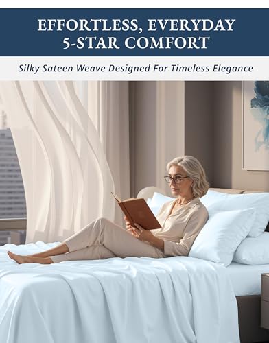 Image of LANE LINEN King Sheets Cooling 100% Egyptian Cotton Sateen - Ice Melt | King Size Sheets Set Cooling - 4-Piece Set, Long-Staple Egyptian Cotton, For A Cool, Restful Sleep, Luxe Sheen,