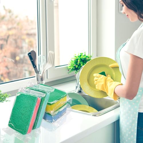 Image of (58 Pack)Kheoxusa Individually Wrapped Sponges,Sponge Individually Wrapped,Individually Wrapped Sponges Bulk Packed for Cleaning Dishes Kitchen Scrub Dish Non Scratch Scrubber Bulk-Round(Color Random)