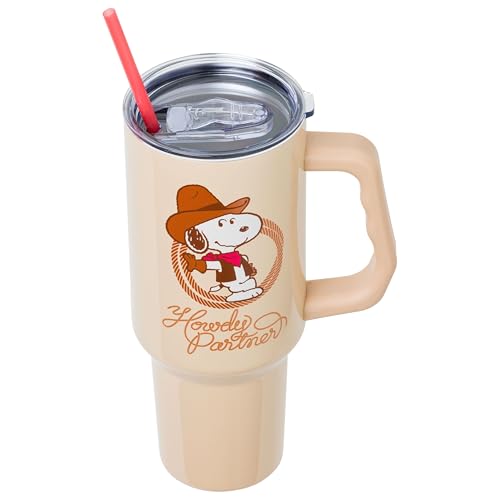 Image of Silver Buffalo Peanuts Western Howdy Partner 40oz Stainless Steel Tumbler w Handle