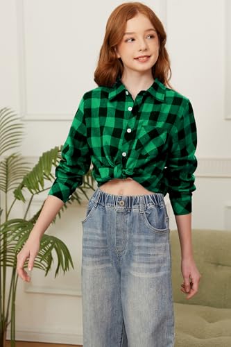 Image of SANGTREE Women and Girls Long Sleeve Flannel Casual Button Down Plaid Shirt