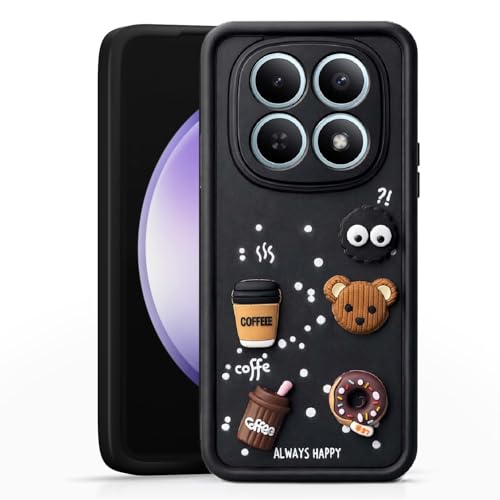 Image of Bintage Cute Fun Taddy Cartoon 3D Ball Bear Milk Cake Coffee Silicon Case Full Body & Camera Protection Back Cover Compatible for MI Poco M8 5G (6.77 inch) - Black