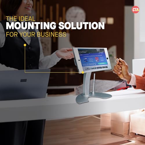 Image of Dual Kiosk Stand- CTA Aluminum Stand with Locking Case and Cable. 360-Degree Rotating Base. Enclosure Designed for iPad mini Generations 1-5 with Access to all Ports and Buttons, Silver (PAD-ASKM)