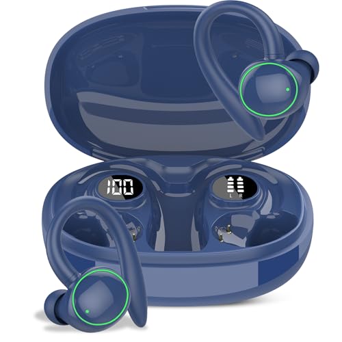 Image of PEFUPEW Wireless Earbuds, Bluetooth 5.4 Headphones Sport, Over Ear Buds with ENC Noise Cancelling Mic, 48H, Wireless Earphone with Earhooks, Stereo Deep Bass, IP7 Waterproof for Workout Running, Blue