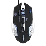 Montloxs Ratón para Juegos con Cable Ratón óptico de 3600 dpi Ratón ergonómico 4 Niveles de dpi Ajustables / 6 Botones/Luz de respiración de 7 Colores Negro