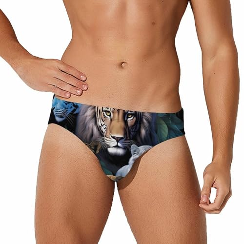 Tiger Leopard Lion Men's Swim Briefs Sexy Bikini Swimsuit Beach Shorts Underwear Low Waist