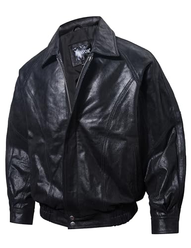 FLAVOR Men Casual Leather Bomber Jacket Classic Aviator Flight Jacket Black3