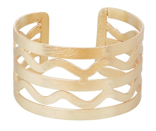 Image of Touchstone Indian Bollywood Desire Brass Base Exotic Workmanship Free Size Cuff Bracelet in Antique Gold Or White Or Copper Tone for Women.