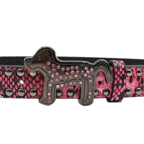 Studded Belt for Women Men, Sparkle Boa Pattern Strap with Rhinestone Dog Engraved Buckle for Jeans Dresses Pants3