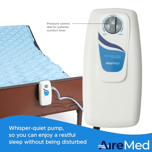 AireMed: Alternating Air Pressure Mattress Pad with Quiet Electric Pump System - Premium Hospital Bed Mattress Topper for Bed Sore Prevention - Medical Bed Sore Cushions for Butt & Back