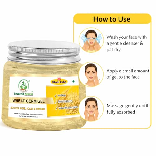 Image of Khadi Organic Wheat Germ Aloe Vera Gel - Soothing & Nourishing Skin Care - Perfect for Sunburn Relief & Daily Moisturization | Hydrating Skin Moisturizer Gel for All Skin Types - Natural Anti-Aging Formula - 200GM