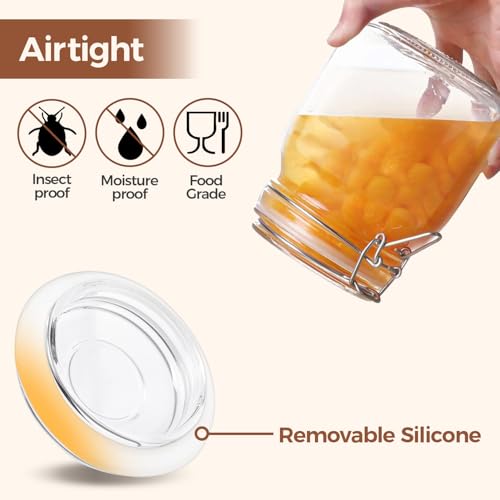 Image of ComSaf Airtight Glass Canister Set of 3 with Lids 34oz Food Storage Jar Square - Storage Container with Clear Preserving Seal Wire Clip Fastening for Kitchen Canning Cereal,Pasta,Sugar,Beans,Spice | Coffee beans, Tea sugar flour, Coffee station, Pantry organization, Small apartments, Countertop storage, Pickle
