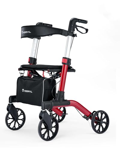 4 Wheel Rollator Walker with Seat, Foldable Rolling Walker with Durable Aluminum, Height Adjustable, 8