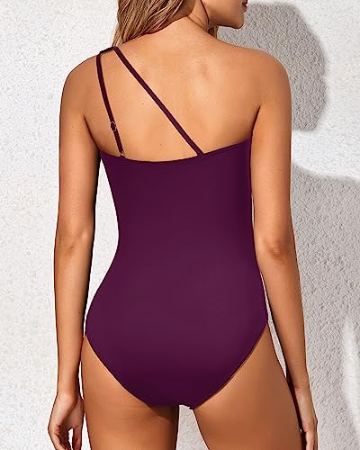 Image of Holipick One Shoulder One Piece Swimsuit for Women Tummy Control Bathing Suits Modest Full Coverage Keyhole Swimwear
