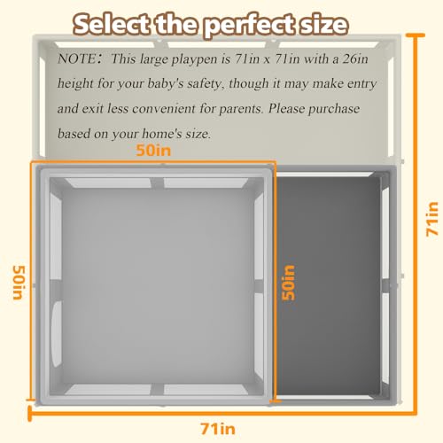 Image of Foldable Baby Playpen 71 inchx71 inch, Playard for Babies and Toddlers, Portable Safety Toddler Fence Lightweight,No Installation, Indoor & Outdoor Play Yard with Ocean Balls*150, Grey